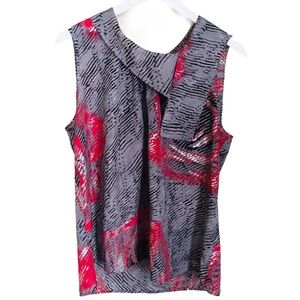 QUINTESSENTIAL Rose Floral Print Blouse With Cowl Neck Detail Grey Size Large